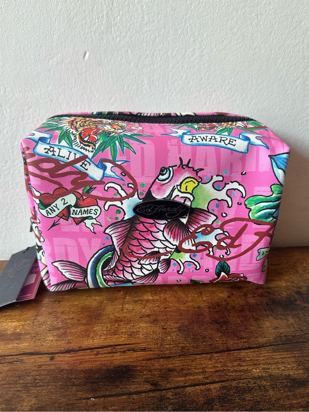 Ed Hardy Pink Floral, Tiger & Koi Print Makeup Cosmetic Toiletry Bag New W/ Tag